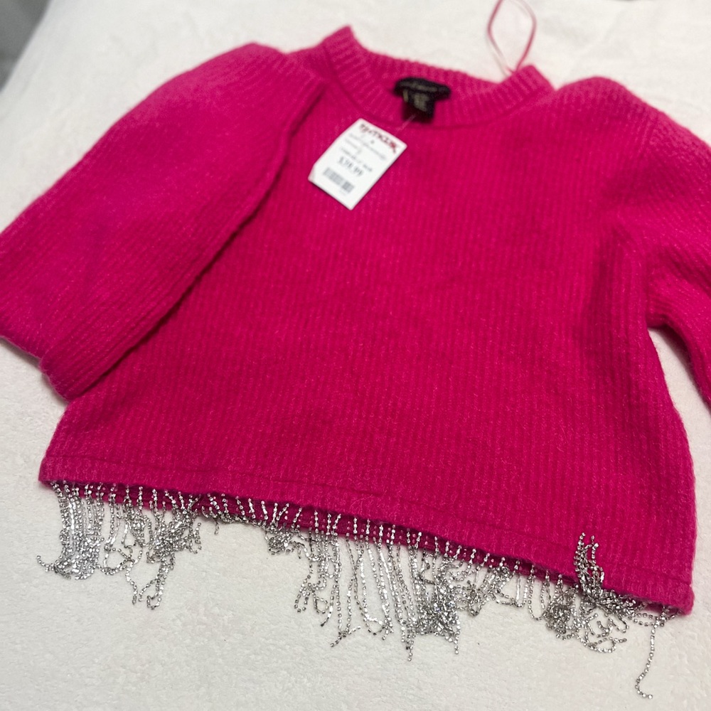 Pink Sweater with Silver Fringe